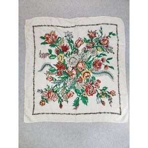VINTAGE FLORAL Silky Scarf Small Tablecloth Head Wrap‎ Roses Flowers Wall Art